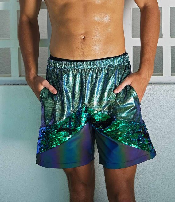 Mens Holographic Shorts Festival Shorts 