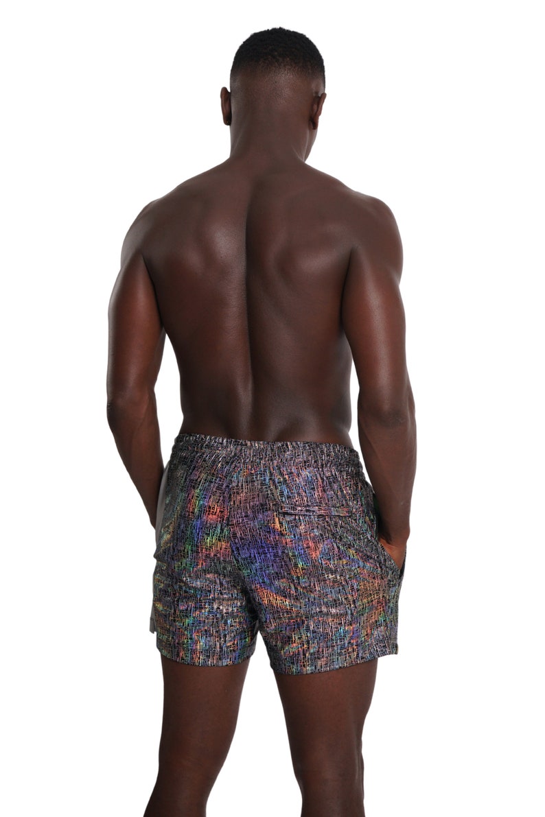Graphic Shorts Silver Reflective Shorts Rave Festival Outfits Mens Drawstring Shorts | LOVE KHAOS image 10