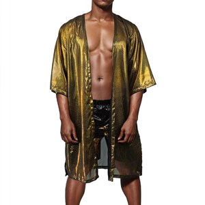 Gold Robe Mens Gold Kimono Cardigan Men Rave Robe Glitter Kimono Jacket ...