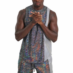 Graphic Shorts Silver Reflective Shorts Rave Festival Outfits Mens Drawstring Shorts | LOVE KHAOS image 8