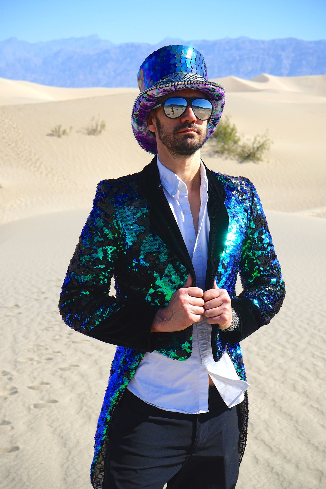 Mens Sequin Jacket Blazer Marching Band Ring Master Jacket