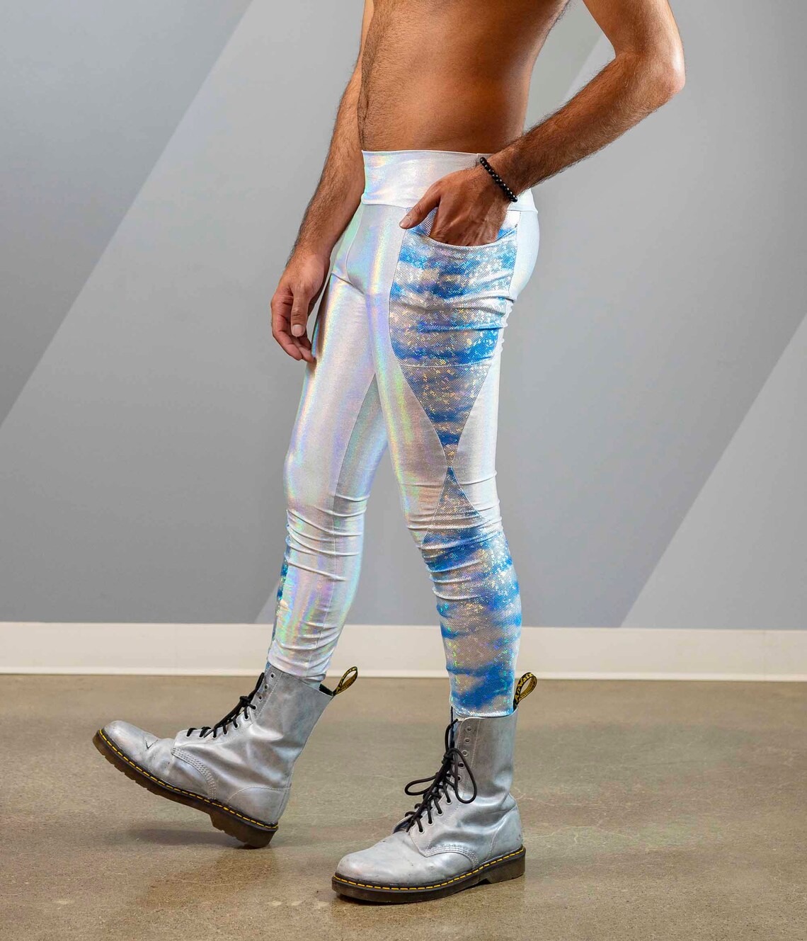Meggings Mens Leggings With Pockets Holographic Festival Etsy