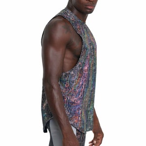 Reflective Shirt Men Rave Wear Futuristic Tank top Metallic Shirt EDC Outfits Men Silver Rave Outfit Holographic Rave Shirt | LOVE KHAOS image 4