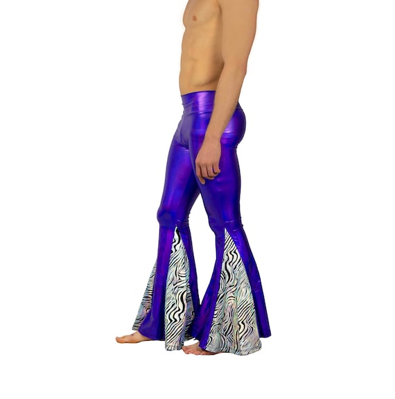 Bell Bottoms, Meggings Mens Flare Festival Leggings, Holographic