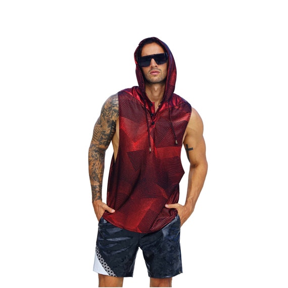 Trippy Shirt Mens Henley Sleeveless Hoodie Men Futuristic Tank Top  | LOVE KHAOS
