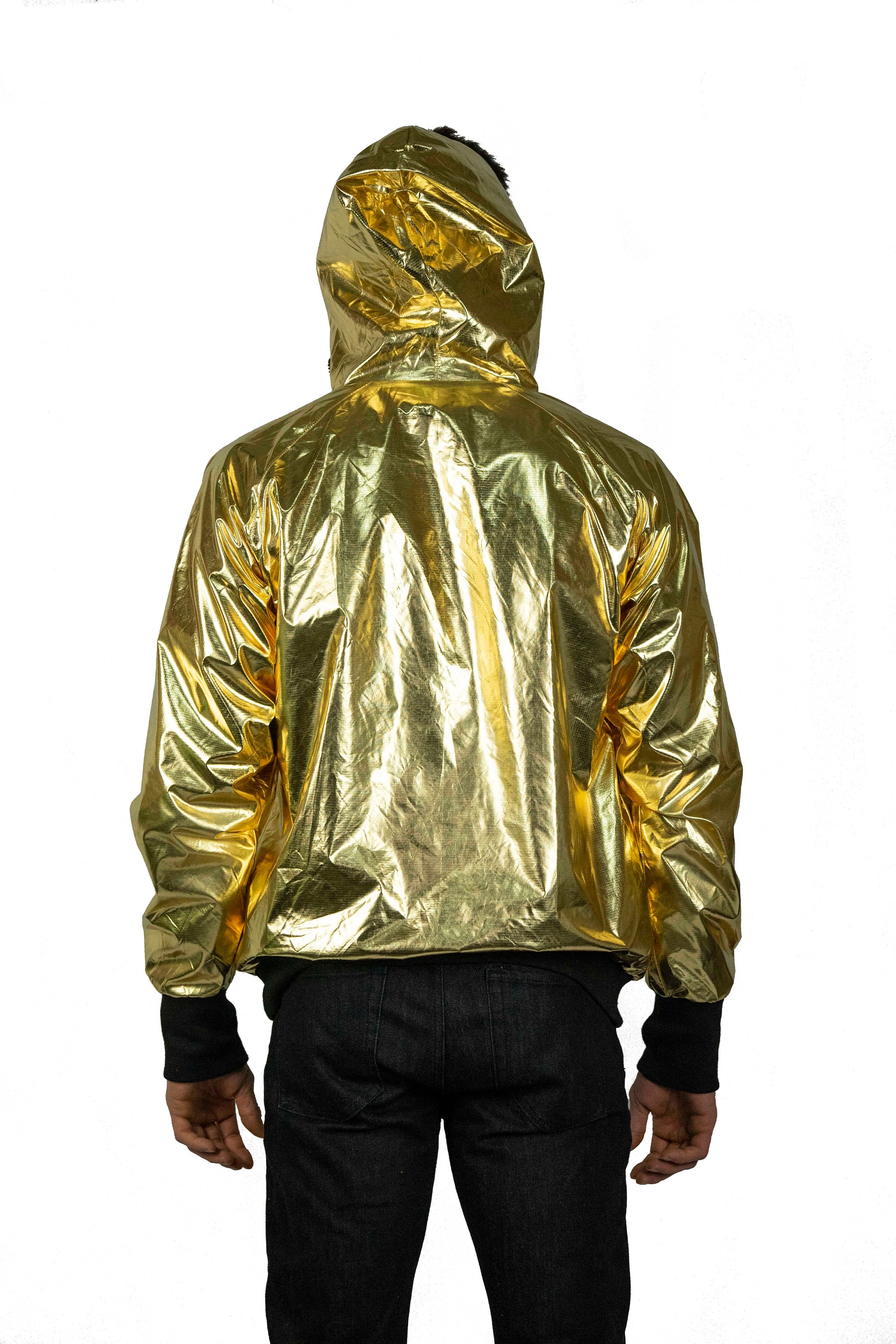 hongqiantai Men's Gold Jacket Metallic Zip-up Varsity Baseball Bomber Jacket  Golden L : : Clothing & Accessories