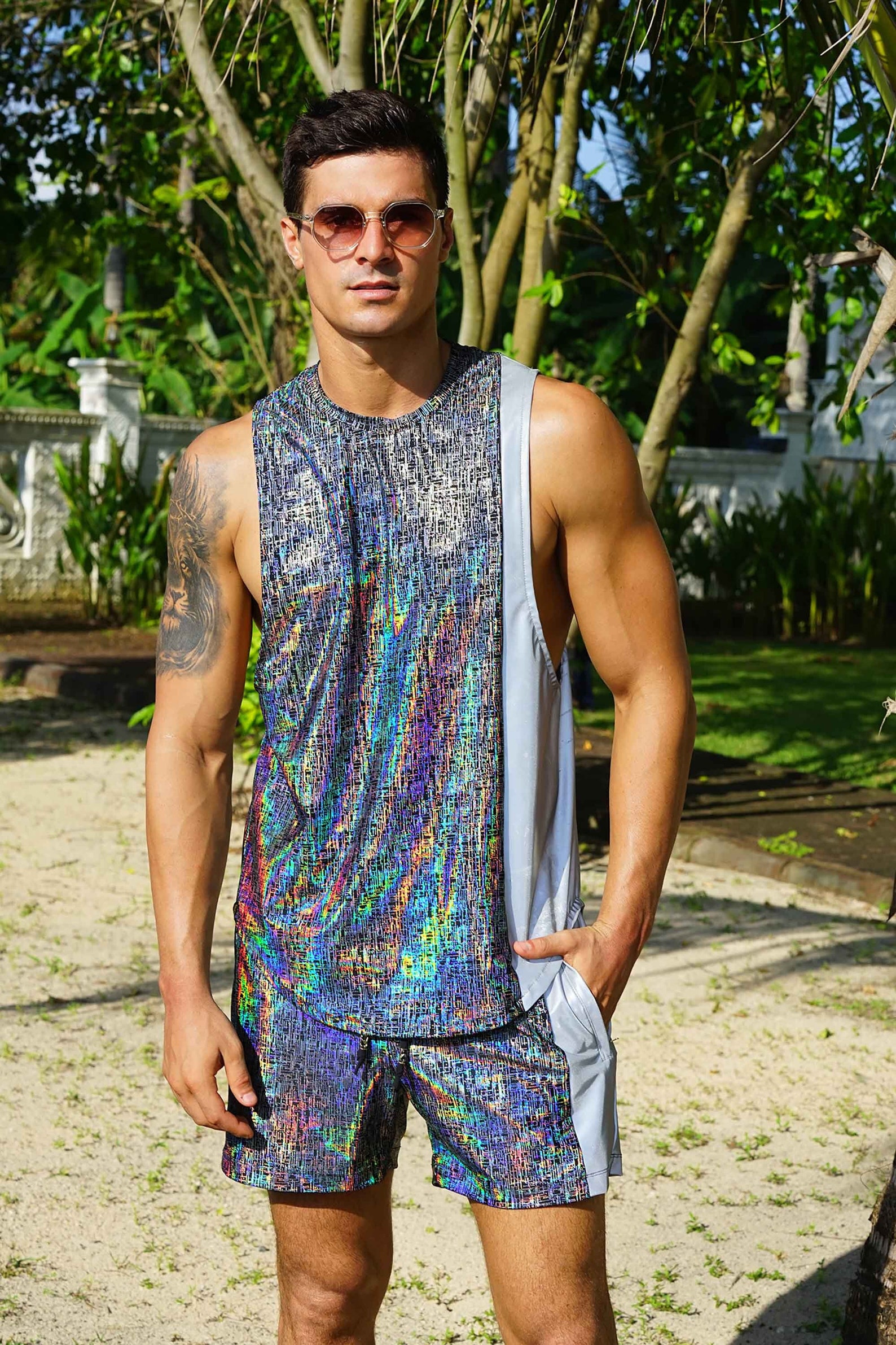 Reflective Shirts Rave Reflective Shirt Men Rave Wear Futuristic Tank Top Metallic Shirt EDC ...