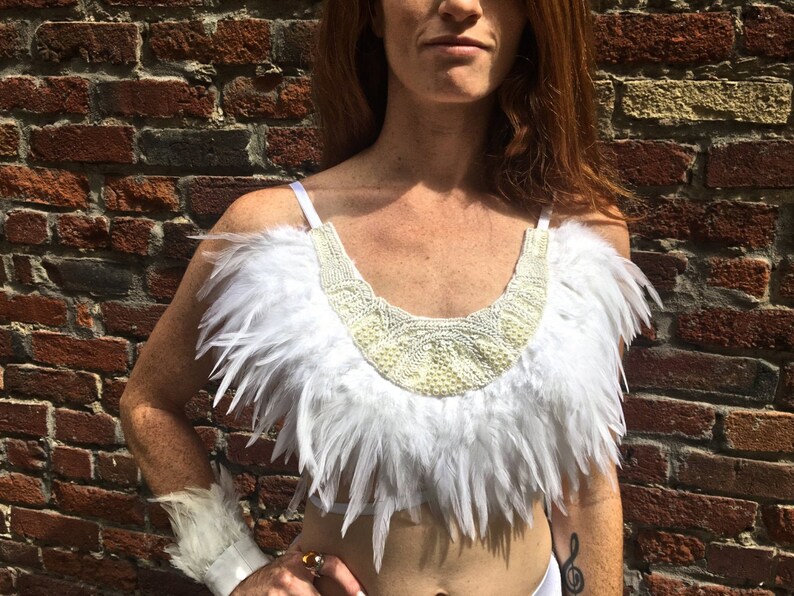 White feather top sequin festival bralette rave bra feather Etsy