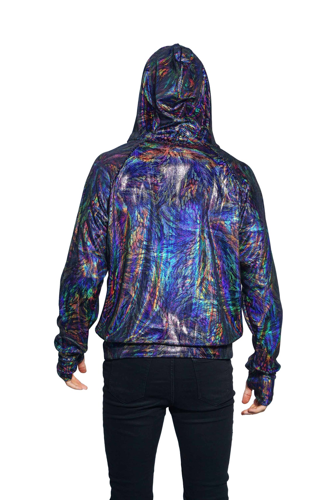 Holographic Hoodie velvet sweatshirt festival jacket mens | Etsy