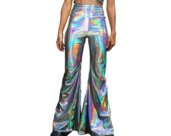 Damen Paillettenhose - Glitzer Hose Mit Hoher Taille & Weitem Bein - Perfekt Für Nachtclub & Party