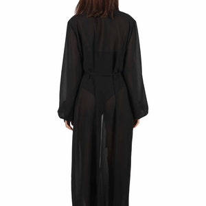 Sheer Black Tulle Robe Chiffon Cover up Duster Transparent Jacket Rave ...