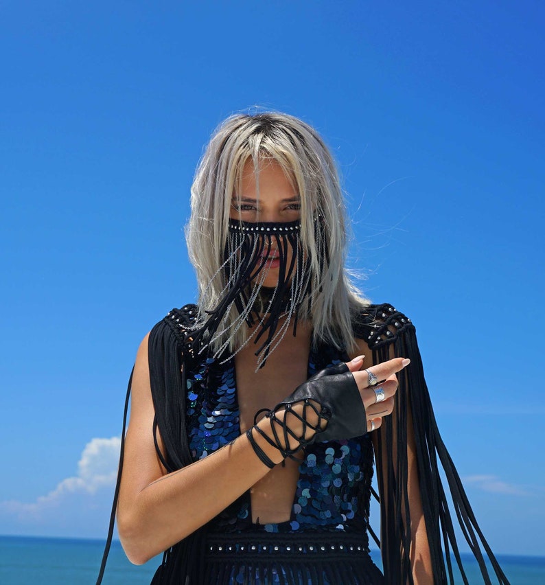 Black leather fingerless lace-up gloves from Love Khaos