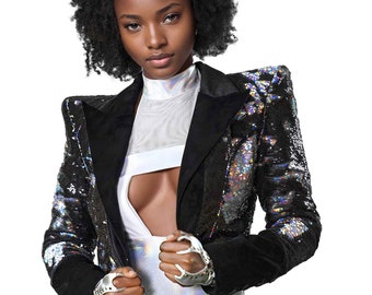 Outfit Sequence Leather Jacket Sequin Jacket With Big Shoulders