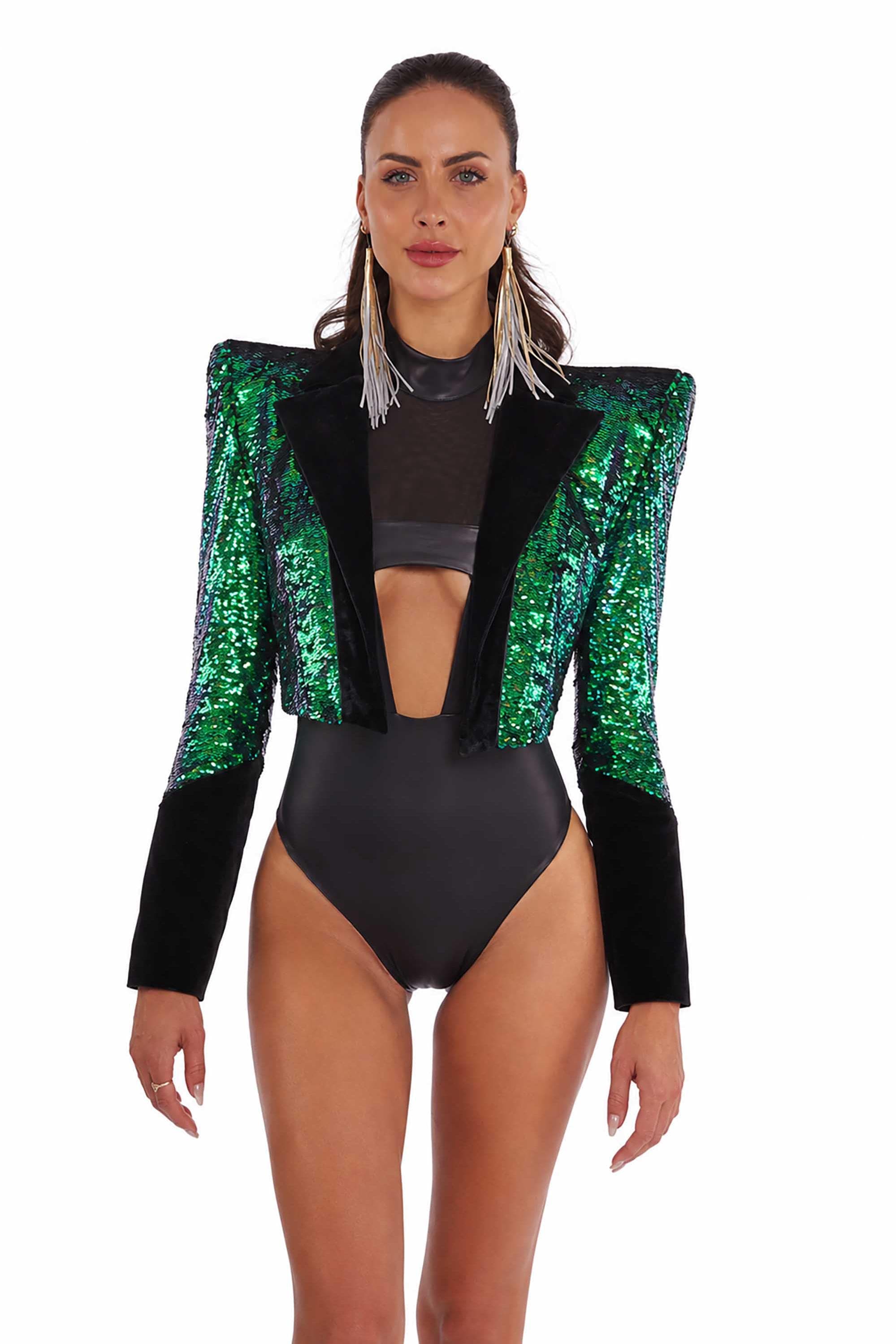 Sequin Jacket With Big Shoulders Pads, Futuristic Clothing, Lady