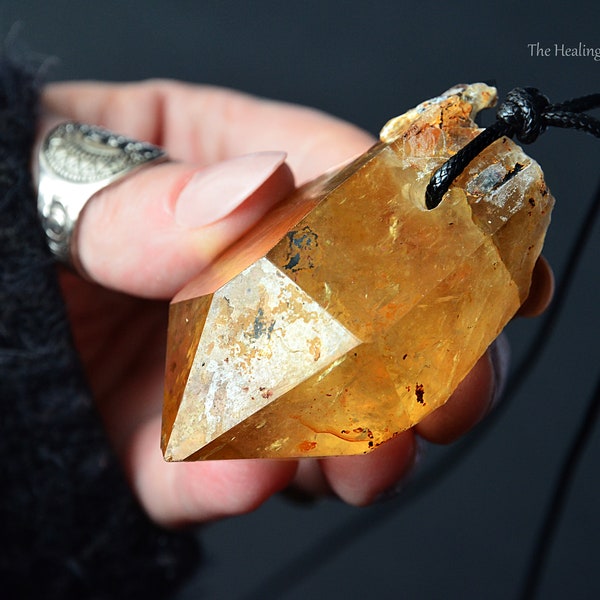 I Am a SUPER ATTRACTOR Natural Raw Citrine Large Crystal Pendant Necklace + Rainbows Money Energy Ultimate Manifestation Handmade Jewellery