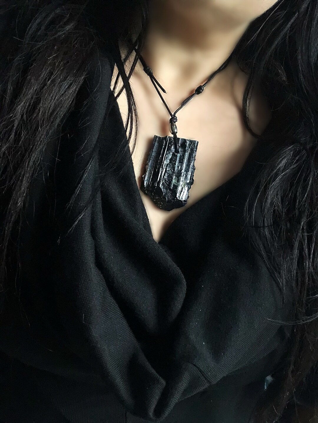 Etched Rocks Protection Bodyguard Stone Etched Raw Black Tourmaline Pendant Necklace Shorl ...