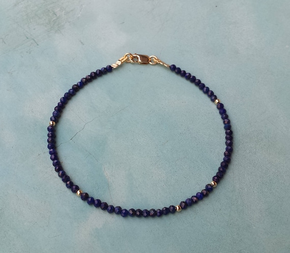 Lapis lazuli bracelet14k solid yellow gold lapis | Etsy
