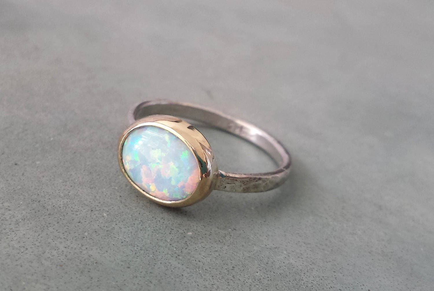 White opal ring14k solid gold and silver opal ringwhite oval | Etsy