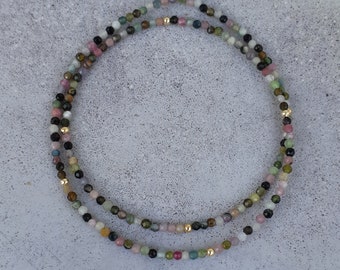 14k solid gold tourmaline necklace,multi color slim tourmaline chocker,candy colorfull gemstone necklace,tiny tourmaline necklace,wife gift