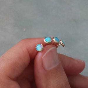 4mm Tiny opal stud earrings,14k solid gold  blue opal earrings,yellow gold small opal stud earrings,opal cabochon earrings,anniversary gift