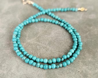 Naszyjnik choker z koralikami z litego złota 14k z turkusem, minimalistyczna biżuteria do łączenia