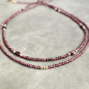 Micro faceted tiny garnet necklace,14k solid gold slim garnet necklace,birthday wife gift,anniversary gift necklace,dainty garnet chocker