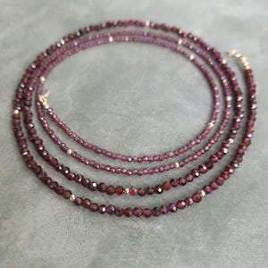 Garnet necklace,14k solid gold double length garnet necklace,wrap garnet necklace slim faceted garnet and gold necklace,garnet jewelry