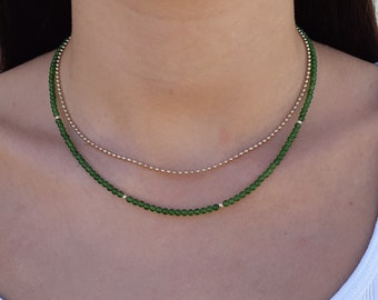 14k solid gold jade necklace,4mm green jade beaded necklace chocker,anniversary wife gift,jade jewelry,14k solid gold jade necklace