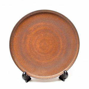 Carmel Gem Pottery Australia 1970s, Ultra Flat 24cm Stoneware Plate, Iron Oxide Brown
