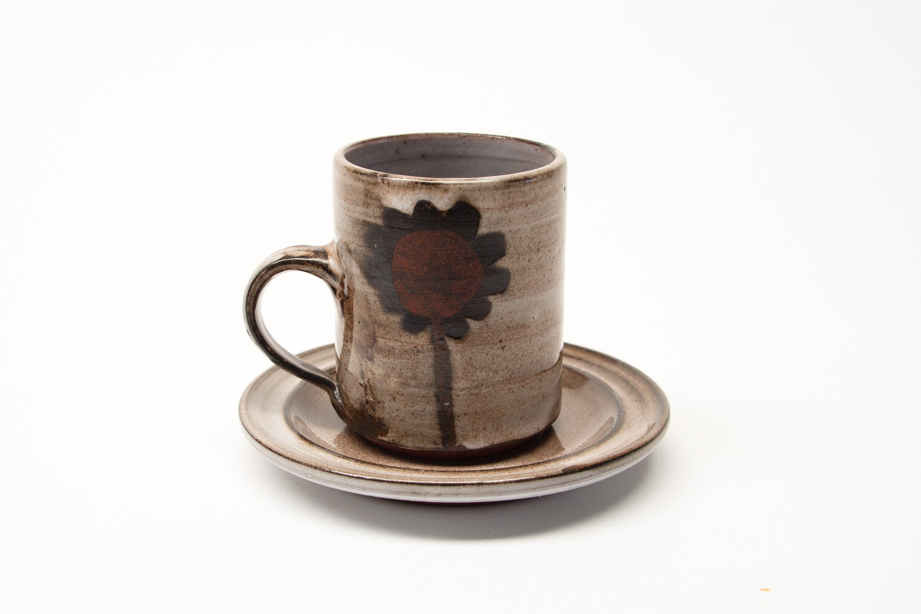 Sunflower Design Coffee Cup and Saucer Briglin Pottery UK