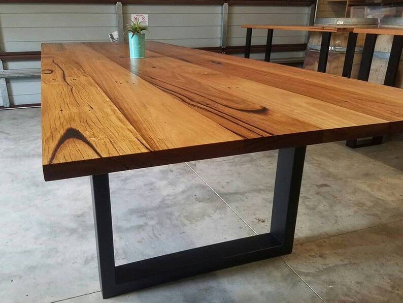 3 Metre Recycled Messmate Dining Table With Powder Coated Steel Hoop