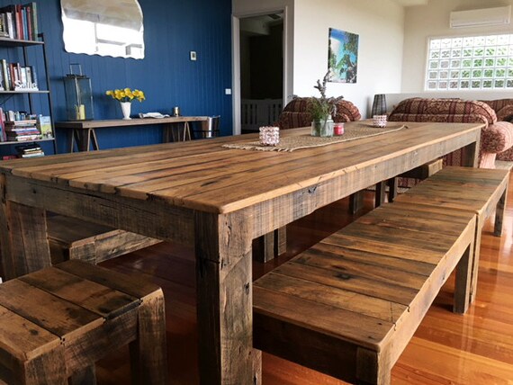 Recycled Timber Dining Table With Bench Seats Promotion Free Etsy