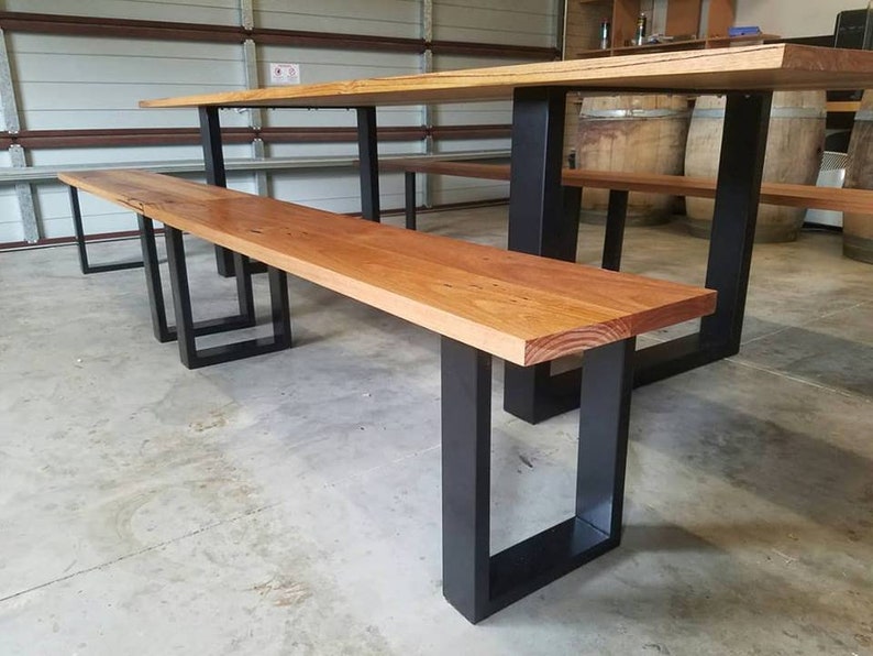 3 Metre Recycled Messmate Dining Table With Powder Coated Steel Hoop