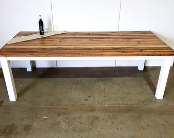 2.4 metre reclaimed hardwood dining table | Steel base | Reclaimed Hardwoods