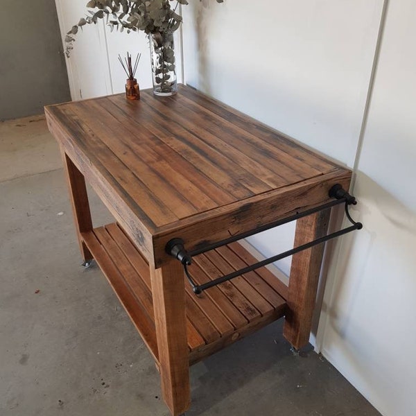 Butchers Block Style Island Bench | Rustic | Castor Wheels | Knife block | towel rail | Made to order in Australia | Kitchen