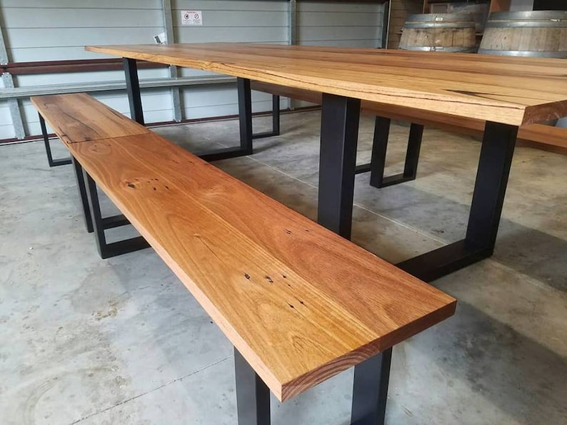 3 Metre Recycled Messmate Dining Table With Powder Coated Steel Hoop