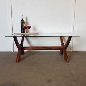 Mid Century modern inspired coffee table Glass Wooden table custom made to order in any finish image 1