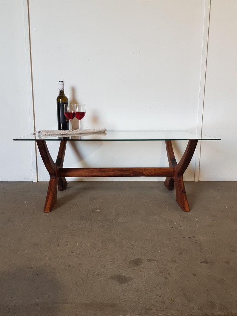 Mid Century modern inspired coffee table Glass Wooden table custom made to order in any finish image 1