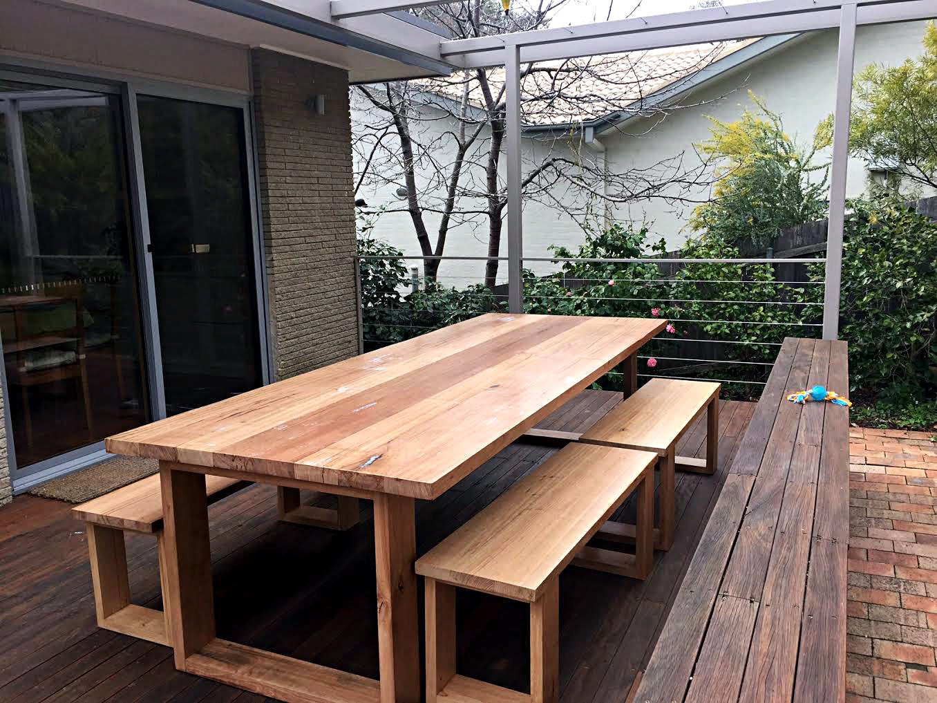 Hoop Leg Dining Table and Optional Bench Seats Australian Hardwood Victorian Ash / Tasmanian Oak