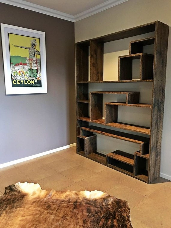 Recycled Timber Geometric Bookshelf Fully Custom Made To Etsy