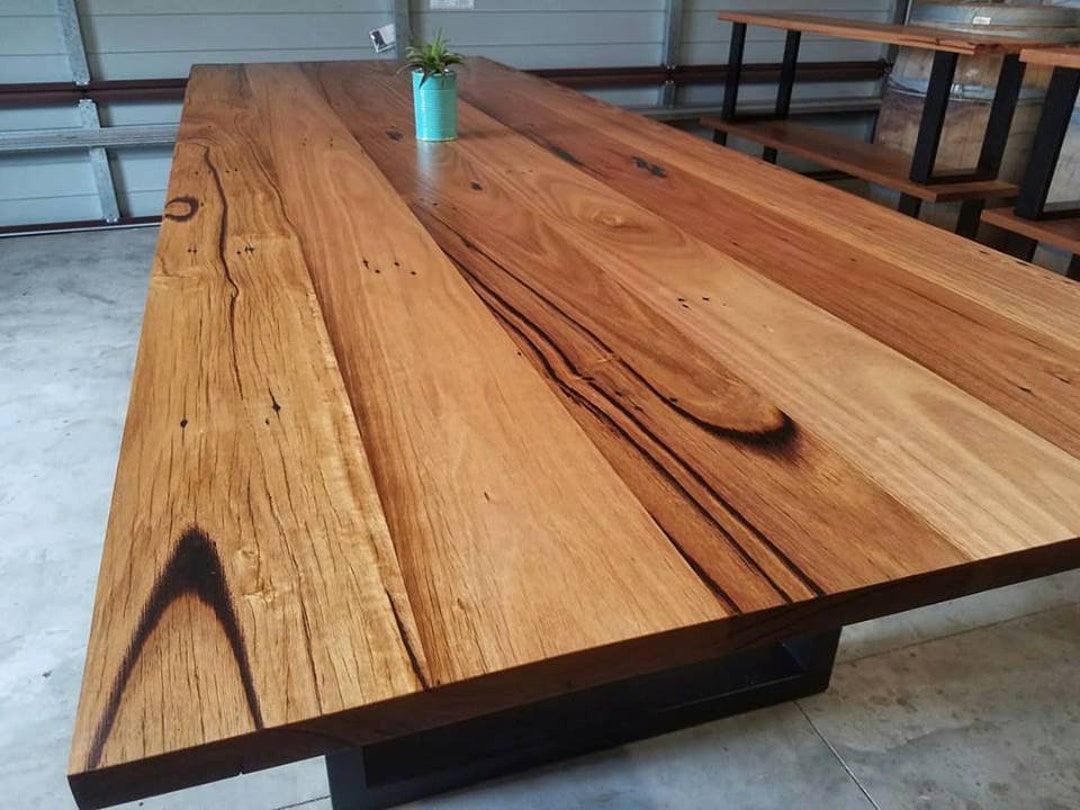 3 Metre Recycled Messmate Dining Table With Powder Coated Steel Hoop