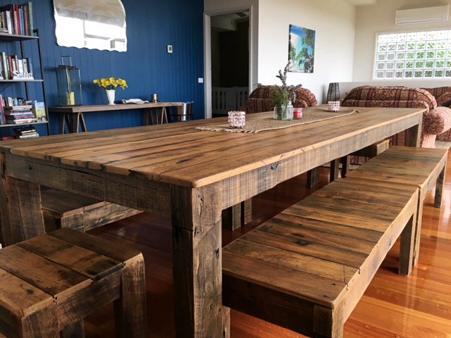 The Woodhouse 3 Metre Recycled Timber Dining Table Bench Seats