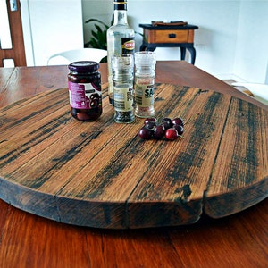 Recycled | upcycled hardwood timber rustic lazy Suzan finished in food safe beeswax | great as table centrepiece | made to order in any size