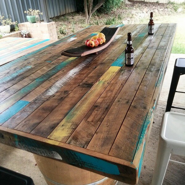 Rustic recycled timber table top / excellent for bars / restaurants / pubs / alfresco areas / custom made to order
