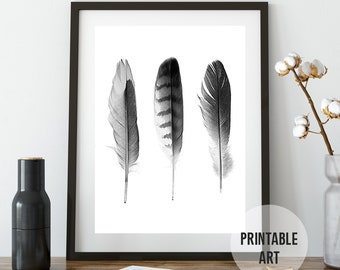 Feathers Wall Decor, Wall Print, Home Decor, Interior Wall Art, Digital Art