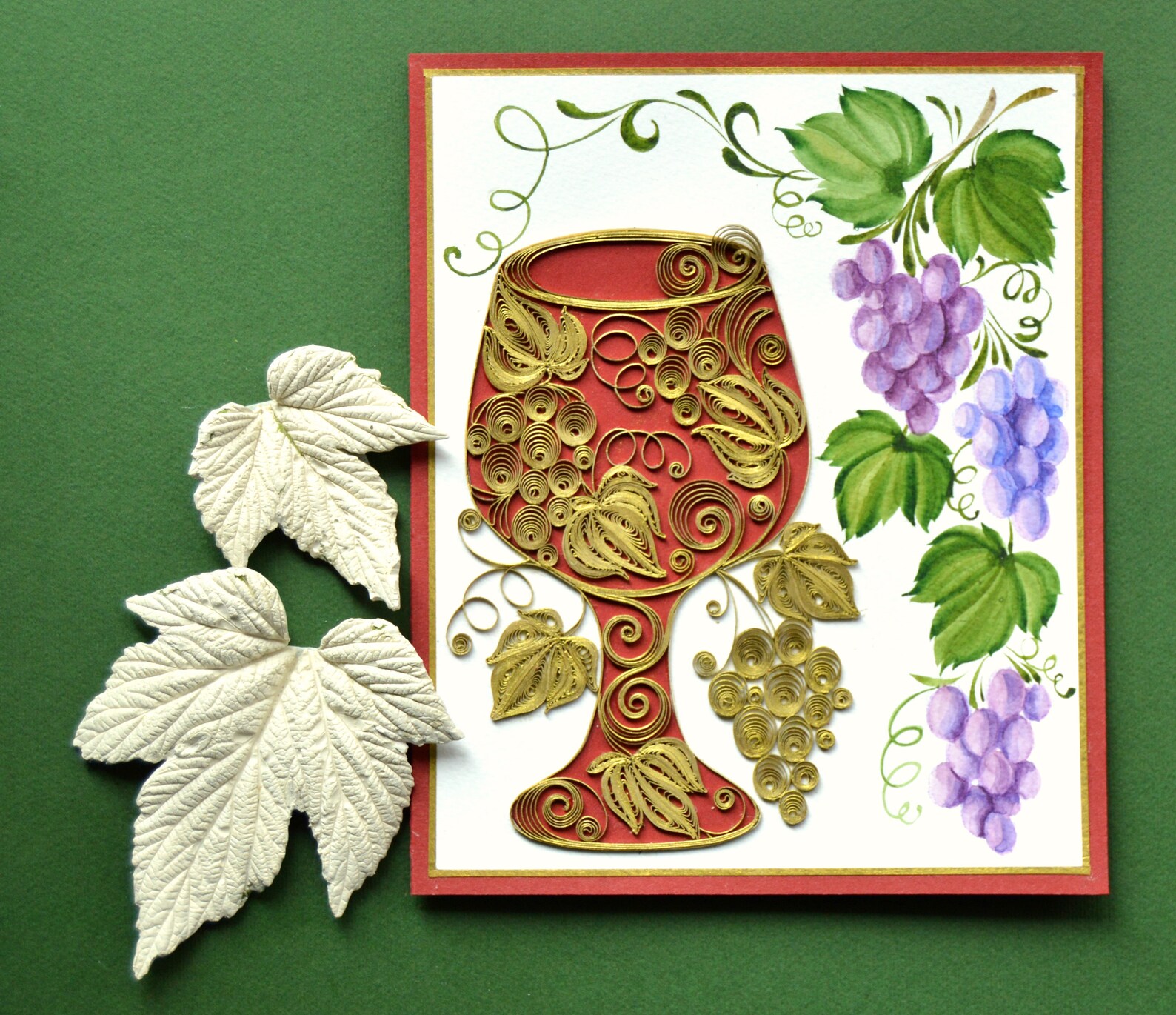 Elegant Wine Quilled Card With Stylized Flowers Quilling Etsy