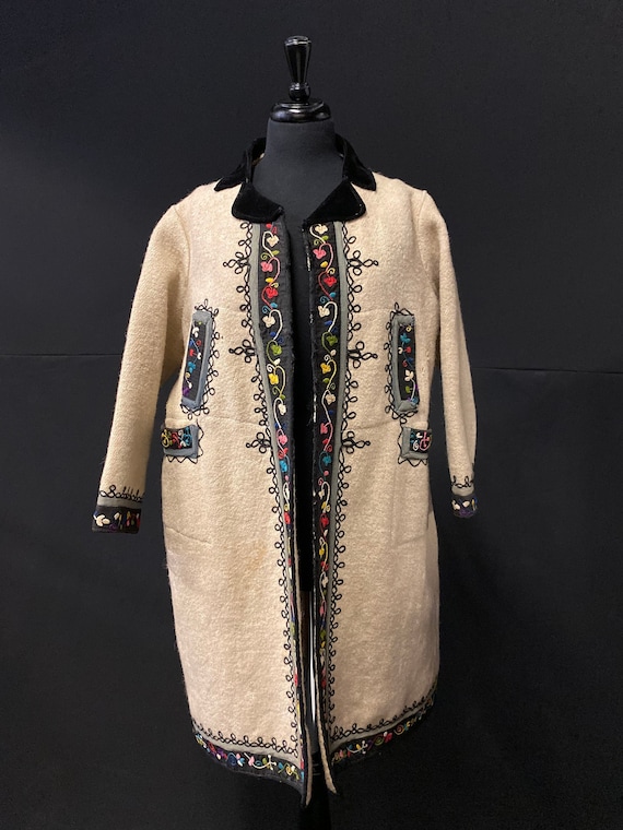 1930's European Folk Coat Wool Hand Embroidered
