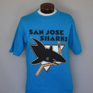 Vintage 90s San Jose Sharks T-shirt, 1990s Large Graphic NHL Tee Shirt, Size Medium