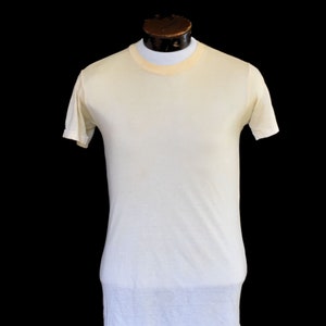 60s Dirty White Single Stitch Blank Tee, Paper Thin Grunge T-Shirt, Soiled Men's Work Shirt, Vintage 1960s, Size Small to Medium