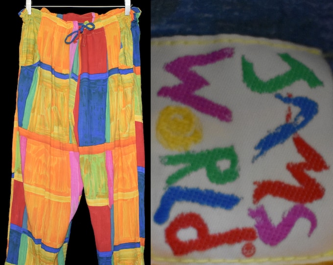 Vintage Jams Pants 80s Rayon Capri Bottoms 1980s Color Block Etsy